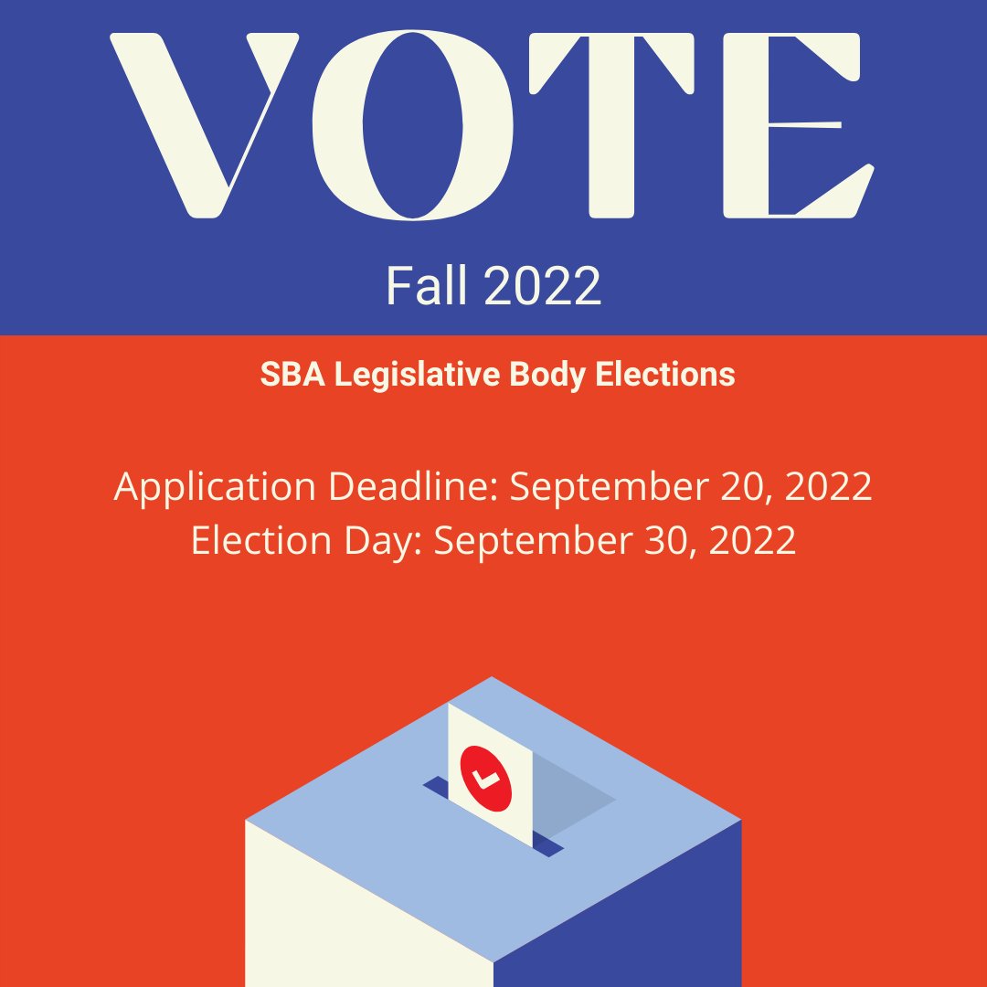 UICLawSBA's tweet photo. Join the SBA Legislative Body as a delegate for your cohort/class!
Application deadline is Tuesday, September 20th, by 7 PM.
Elections will take place Friday, September 30th and campaigning will begin September 23rd for approved applications. https://t.co/c5MrizhJ4d