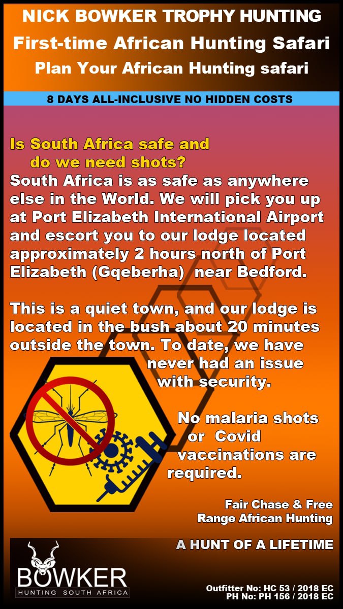 BowkerHuntm's tweet photo. #hunting #hunt #hunter #nature #wildlife #nickbowkerhunting #plainsgame #firsttimehunter PLEASE NOTE: The Eastern Cape, where you will be hunting with us is Malaria-free. If you are traveling to other African areas, you will most probably need malaria shots. https://t.co/KbV9GbrCWo