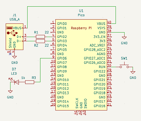 okiraku_camera's tweet image. RP PICOでの動作はブレッドボードで確認しました。回路図にあるLEDは付けてませんが、オンボードLEDは1個きりなんで付けた方がいい。RUN端子はリセット用で、ジャンパワイヤでGNDに触るだけでもあったほうがいい。ケーブル抜きづらいです。
#hoboNicola #pico_pio_usb