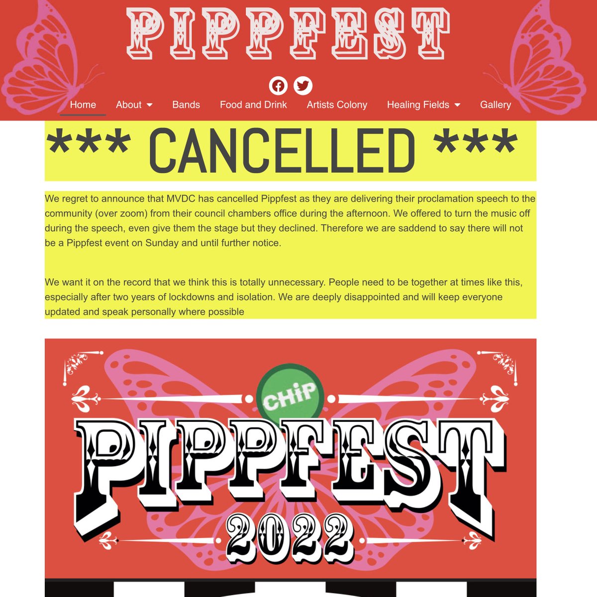 Today's Pippfest is cancelled by <a href="/MoleValleyDC/">Mole Valley District Council</a> 
This is utterly bonkers and judging by the person Her Majesty appeared to be, she would totally have agreed!
Hey so much for keeping on and the "stiff upper lip" eh? Pathetic.
Full info at pippfest.co.uk 
#dorkingnogiglist