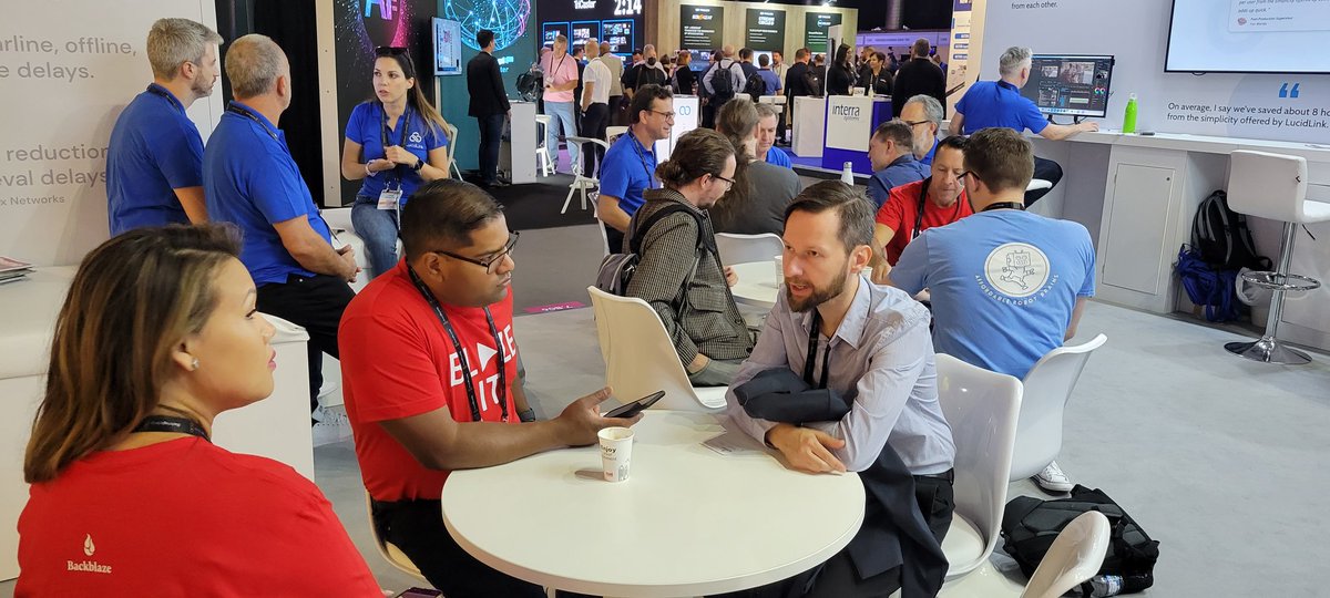 JENewman82's tweet photo. Day 3 at #IBC2022 is already blazing!! Stop on by the @backblaze booth to meet with our #Backblaze #mediaworkflow expert / celebrity Elton Carneiro and our partners @Lucid_Link and https://t.co/4d2wexJKAD. #BackblazeB2 #B2Reserve https://t.co/SZQxDc35Mx