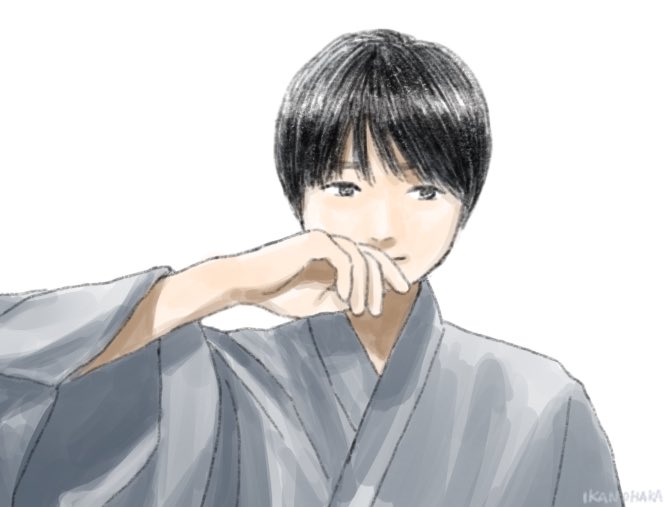 1boy male focus solo black hair white background japanese clothes simple background  illustration images
