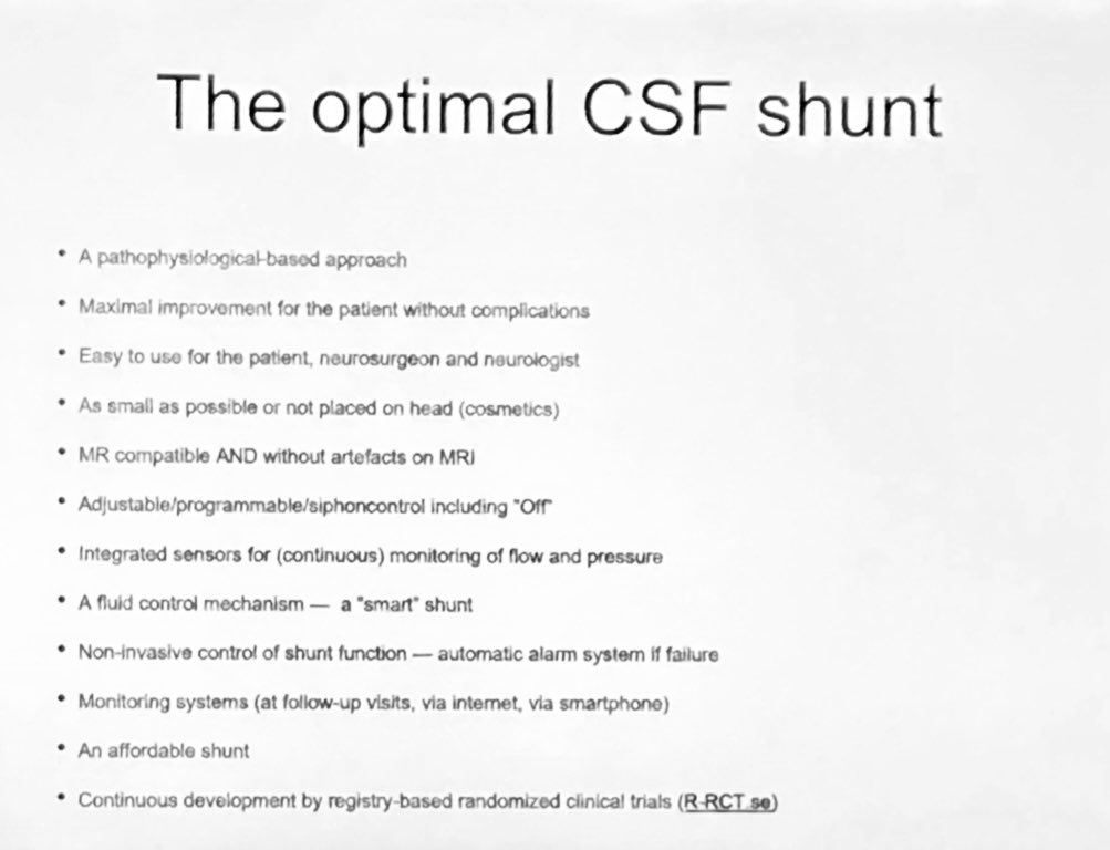 The perfect CSF shunt for #hydrocephalus #NPH ? - Prof Jan Malm outlines the requirements - we  have a long way to go …
#hydrocephalus2022