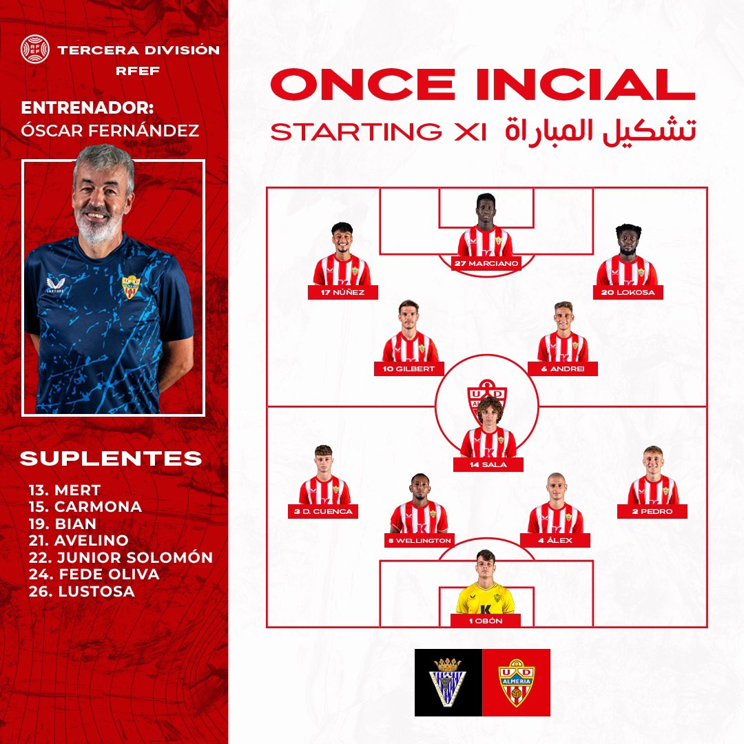 AcademiaUDA's tweet photo. 📋 ¡Confirmado el primer once inicial de #UDAB en la temporada!

#AlmeríaNuncaSeRinde | #AcademiaUDA https://t.co/r0YtfPSShq