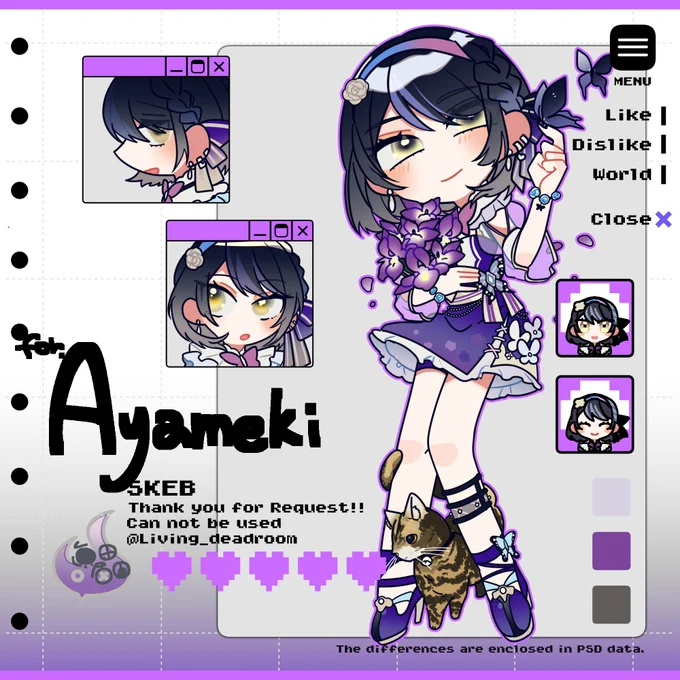 Skebを納品しました!
🎨:Ayamekiさん🦋💜
可愛い猫ちゃんがいたのでメロメロになりながら、素敵なキャラデザを描かせて頂きました～!!

https://t.co/dHGTuHGFL8 