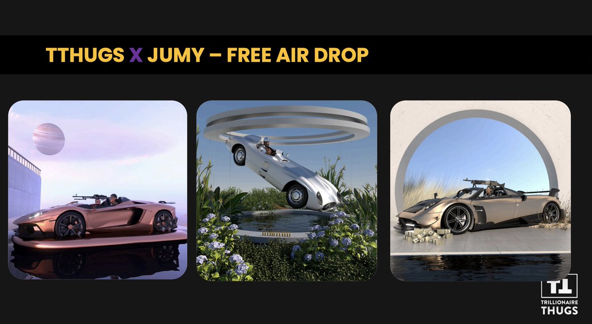 TTHUGS x <a href="/JumyNFT/">Jumy</a>
Free Airdrops for all #TrillionaireThug holders. Current &amp; new holders will be eligible as long as you hold a #TThugNFT in your wallet at the time of the Snapshot (Sunday 18th September 2022) 3 different 3D Animation NFTs depending which Thug you hold #NFT #P2E