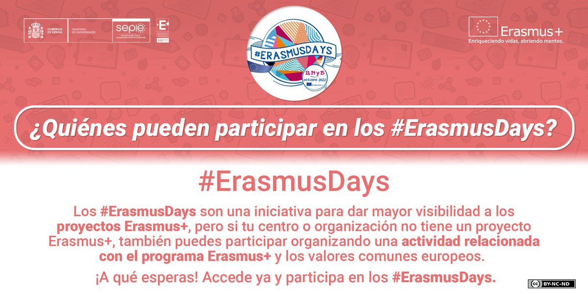 sepiegob's tweet photo. Los #ErasmusDays son una iniciativa para dar mayor visibilidad a los proyectos #ErasmusPlus, pero si tu centro u organización no tiene un proyecto también puede participar. Te animamos a que organicéis una actividad relacionada con el programa y con los valores comunes europeos. https://t.co/0bVhCIZuQW