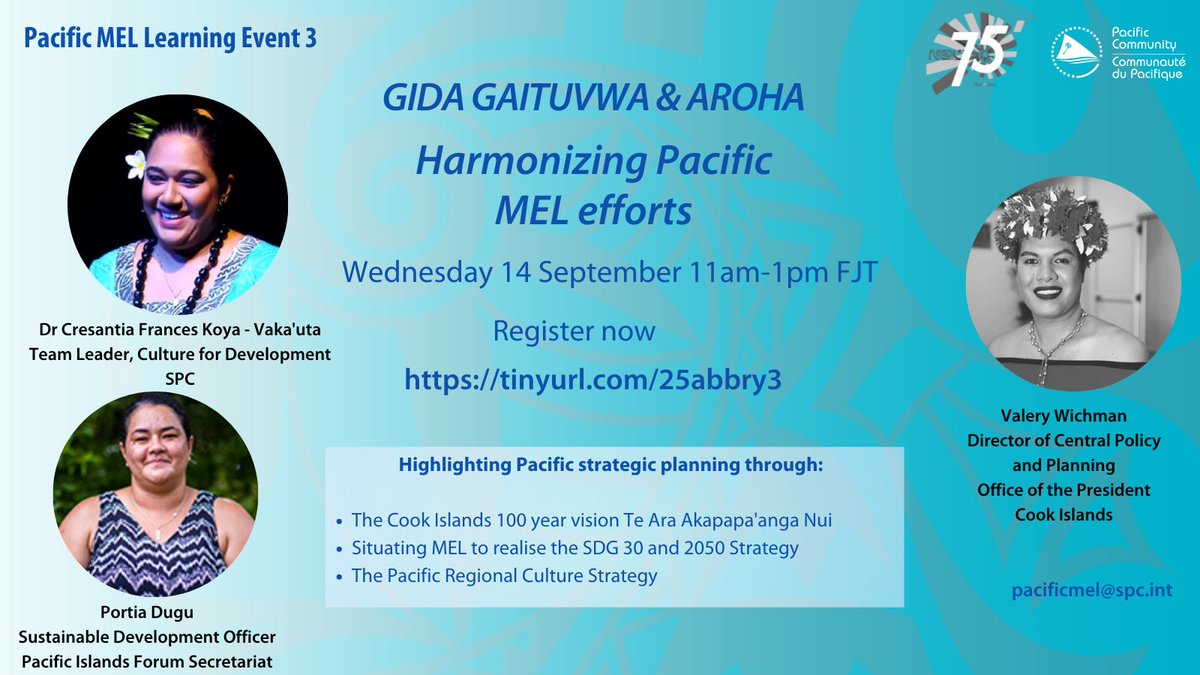 Event Alert 🙋🏾🚨 How do we make the most of our Pacific knowledge in strategic planning towards the SDGs and Blue Pacific Vision? 🗺 Join us in #talanoa this Wednesday to hear from three experts! Register at tinyurl.com/25abbry3 #PacMEL
