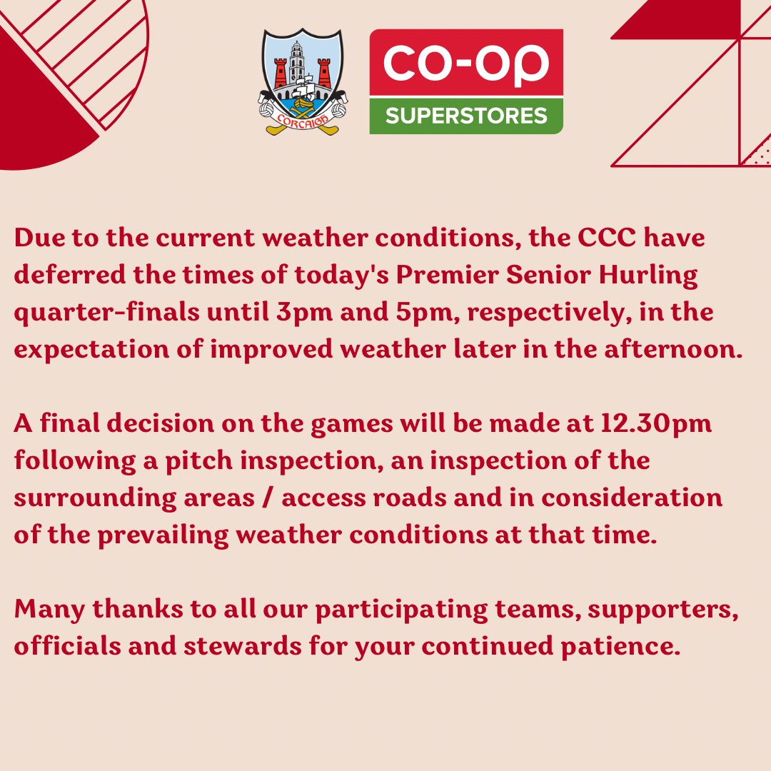 Cork GAA on Twitter "Cork GAA Statement re today’s CoOp Superstores Premier Senior Hurling