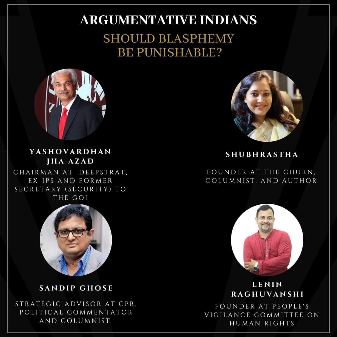 pvchr's tweet photo. Please join Lenin Raghuvanshi at  the Live Debate "Should Blasphemy Be  Punishable?” on Sunday, 11 September at 7 pm IST at Argumentative Indians(Think Tank) Platform
https://t.co/UKPLPr6Xdy

https://t.co/yAJHumHBqw

#LeninRaghuvanshi #Masculanity  #Blasphemy https://t.co/rFr4jIjubB