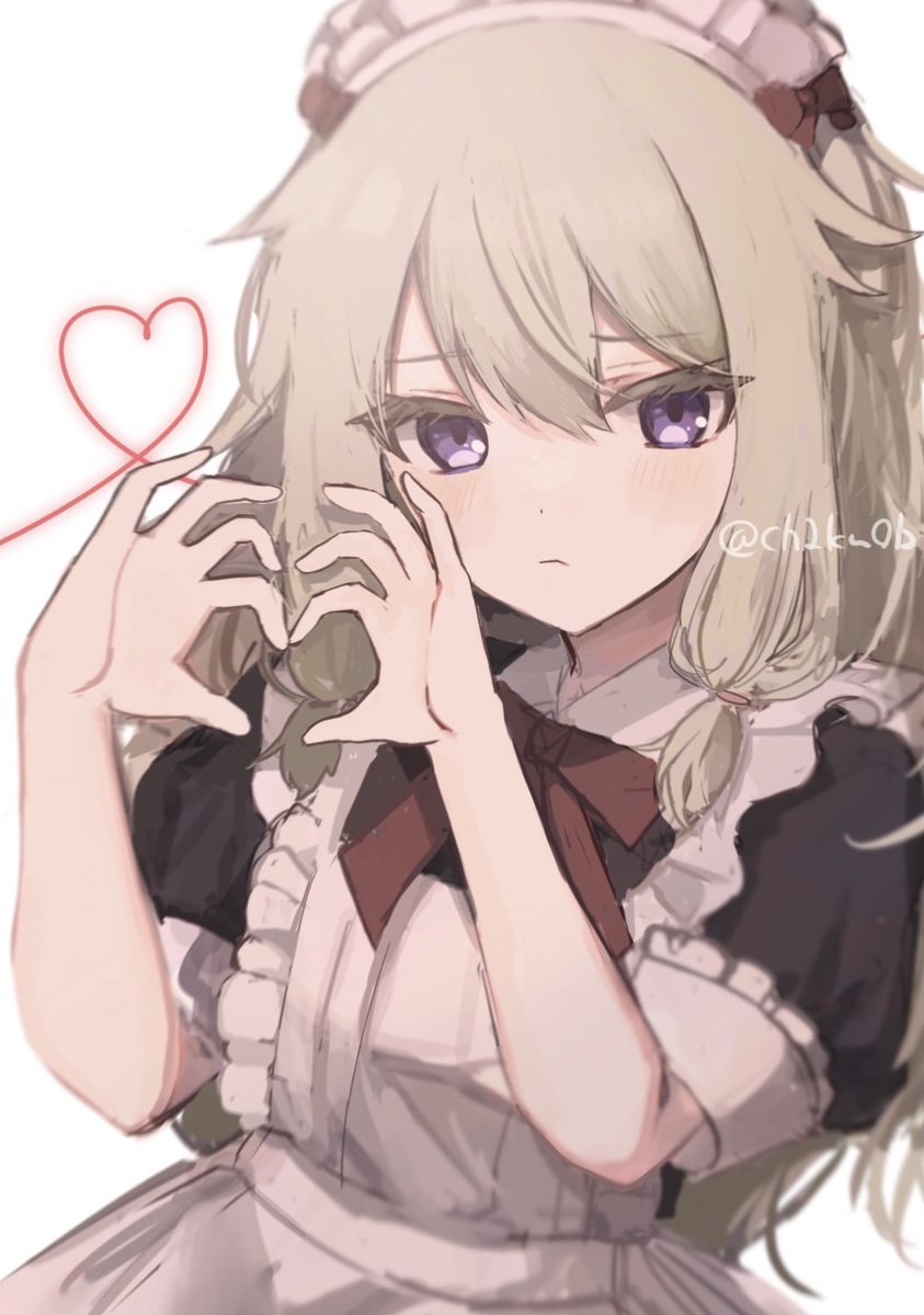 1girl heart hands heart solo purple eyes maid maid headdress  illustration images