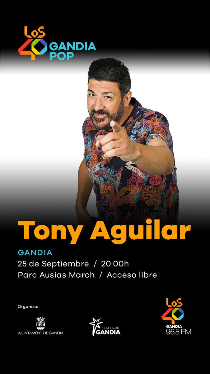 TonyAguilarOfi's tweet photo. BOOM 💥 El Domingo 25 de Septiembre llega #Los40GandiaPop. Acceso libre y gratuito. 
Muy pronto artistas confirmad@s. https://t.co/htah3iqain