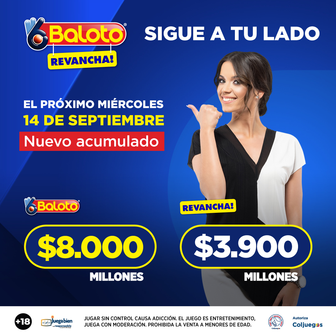 Baloto_Colombia's tweet photo. Nuestro nuevo acumulado espera por ti.
Próximo sorteo: 14 de septiembre.
#BalotoColombia #BalotoRevancha #Baloto #Sorteo #JuegaBaloto #NuevoAcumulado #Coljuegos #SuRed #SuperGiros #ConSuerte #Facilisimo #Gana #GanaGana #Gane #Jer #LaPerla #Record #SuChance #SuSuerte #PagaTodo https://t.co/K5Ci0i6SnZ