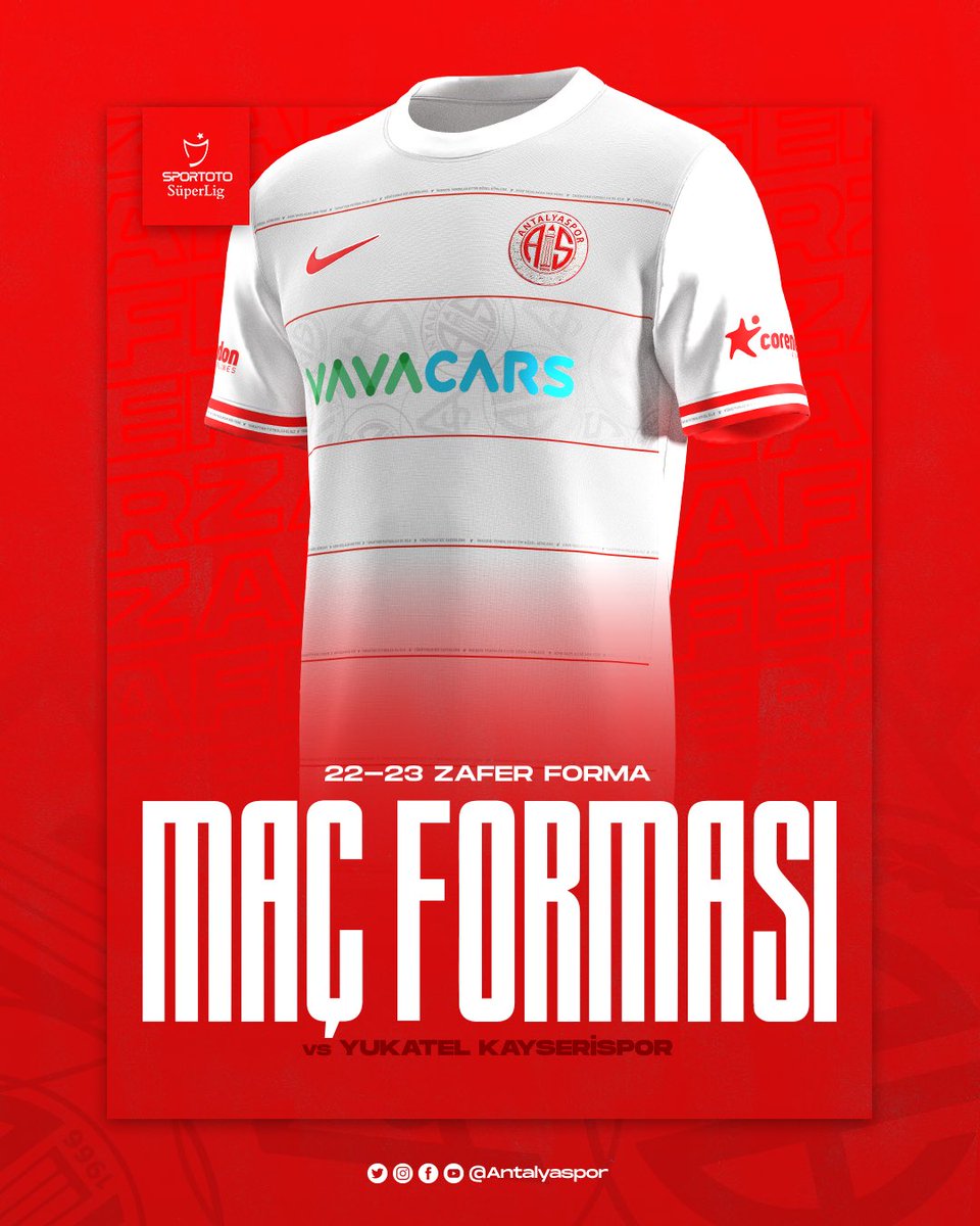 Antalyaspor's tweet photo. 👕 Takımımız, Spor Toto Süper Lig'in altıncı haftasında oynayacağı Yukatel Kayserispor maçına #ZaferForma ile çıkacak. Kalecimiz mavi forma giyecek.
#FraportTAVAntalyaspor https://t.co/HdTJGjXl9a