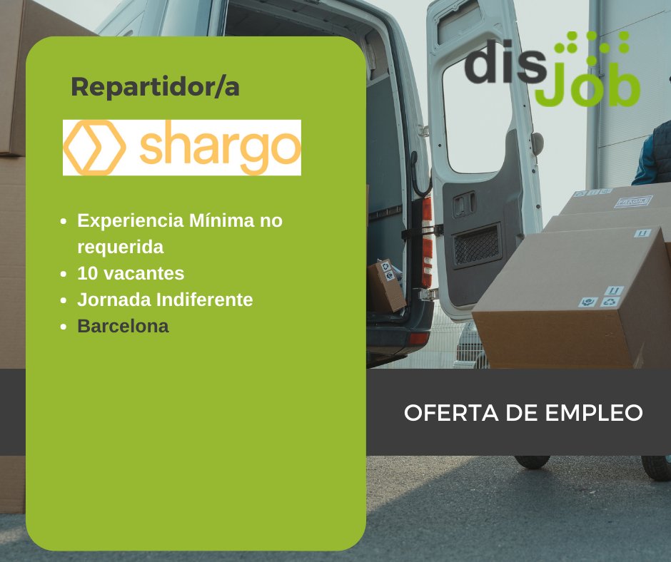 disJob's tweet photo. #EmpleoBarcelona #Discapacidad #disJob #Certificado33% ♿
¿Quieres trabajar como repartidor/a?
¡Shargo está buscandoa un/una repartidor/a en📍#Barcelona !
¡Date una oportunidad! 😉
📌 ¡Apúntate! https://t.co/0pgVY1VeiA https://t.co/zLtjLnvoPj