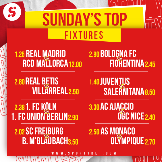 SportyBet's tweet photo. Football Action Today!

La Liga champions Real Madrid are up against Mallorca at the Santiago Bernabeu, while Juventus host Salernitana in Serie A. Later tonight, Monaco and Lyon go head to head in Ligue 1

Bet on SportyBet
#RealMadridRCDMallorca #juventusvssalernitana #GetSporty https://t.co/auIINWmbu3