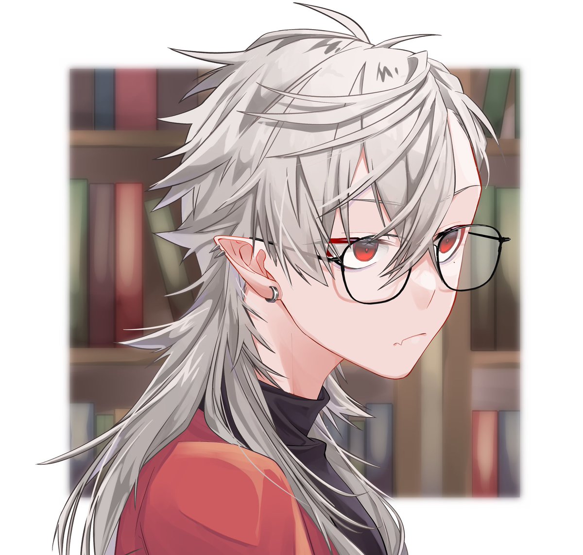kuzuha (nijisanji) 1boy male focus red eyes solo glasses pointy ears long hair  illustration images