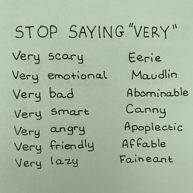 VocabulousUS's tweet photo. 🛑 Stop saying ‘very’! Expand your vocabulary! 🤓 #wordoftheday