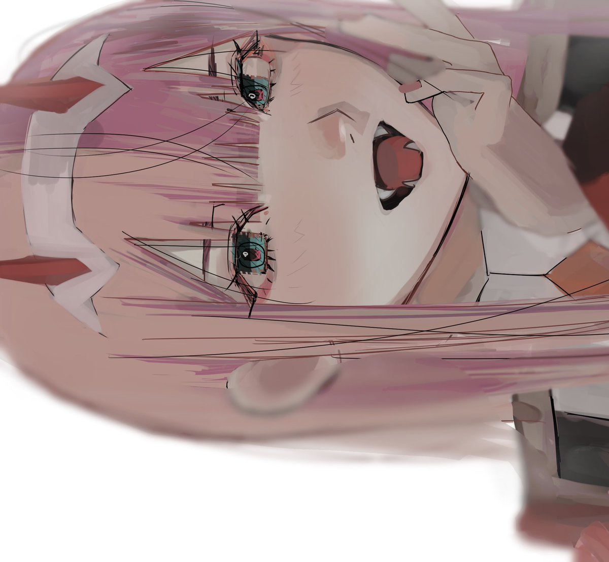 zero two (darling in the franxx) 1girl pink hair solo long hair horns open mouth hairband  illustration images