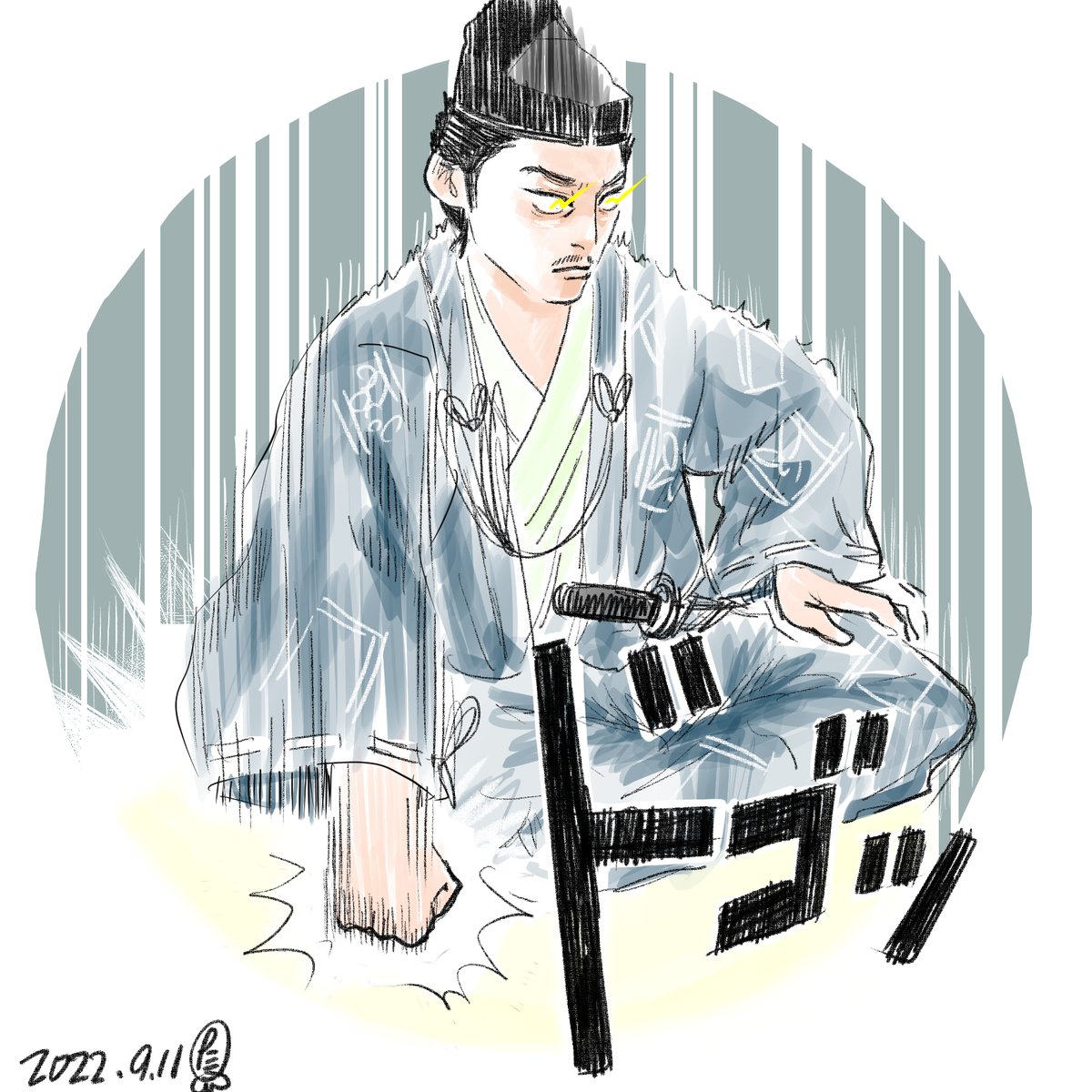 1boy male focus japanese clothes solo hat glowing black hair  illustration images