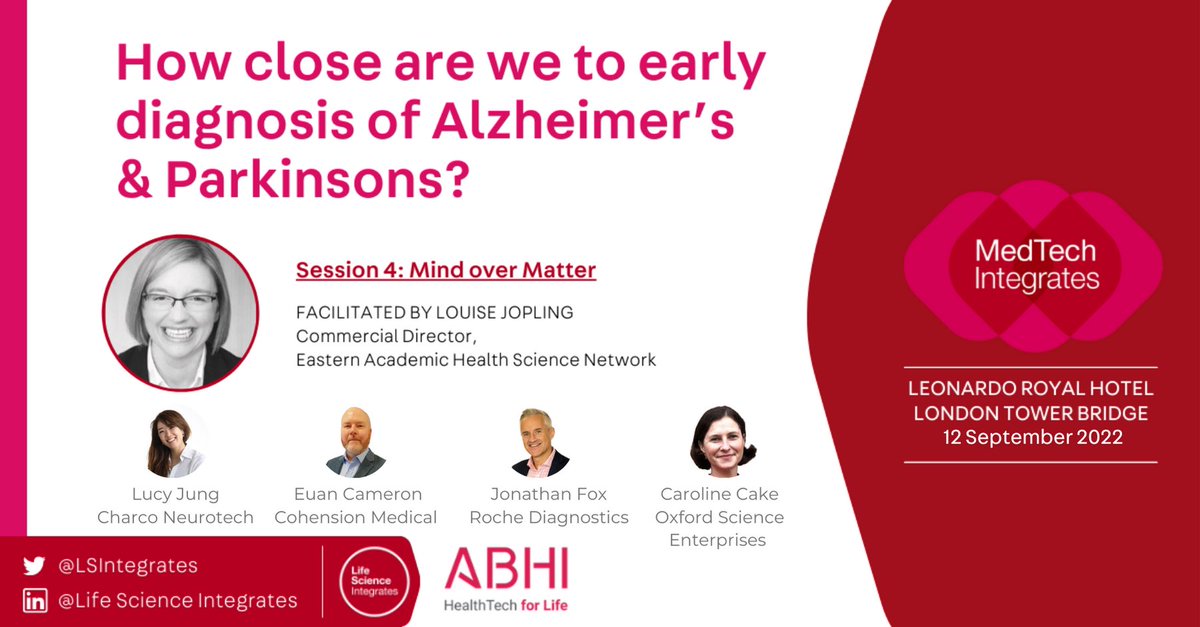 CohesionMedical's tweet photo. Looking forward to a great discussion on advances in early detection of #Alzheimers and #Parkinsons disease tomorrow at #MedTechIntegrates with Louise Jopling @TheEAHSN Lucy Jung @LucyJung Jonathan Fox @RocheDiaUK Caroline Cake @CarolineCake3 @OxfordSciencePK @LSIntegrates https://t.co/s5QJGSMwiB
