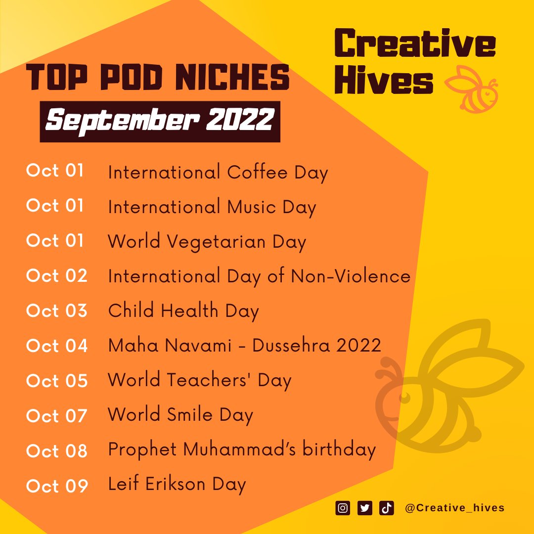 creative_hives's tweet photo. Use These for Better Traffic &amp; Increase Sales for FREE. Learn what T-Shirt Topics to Design. Find out what specific topics you should be designing for each month. Holidays, trends and more. These niches work for all print on demand sites.

❤ 

#creative_hives
#SeptemberNiche https://t.co/HrLFu5LJGk
