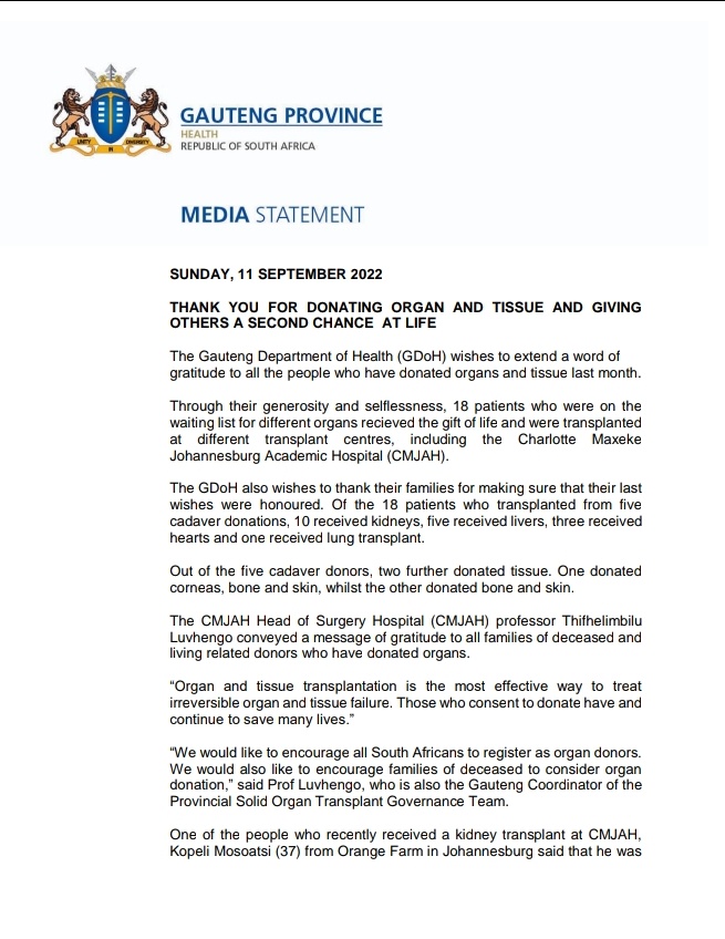 Gauteng Health tweet media