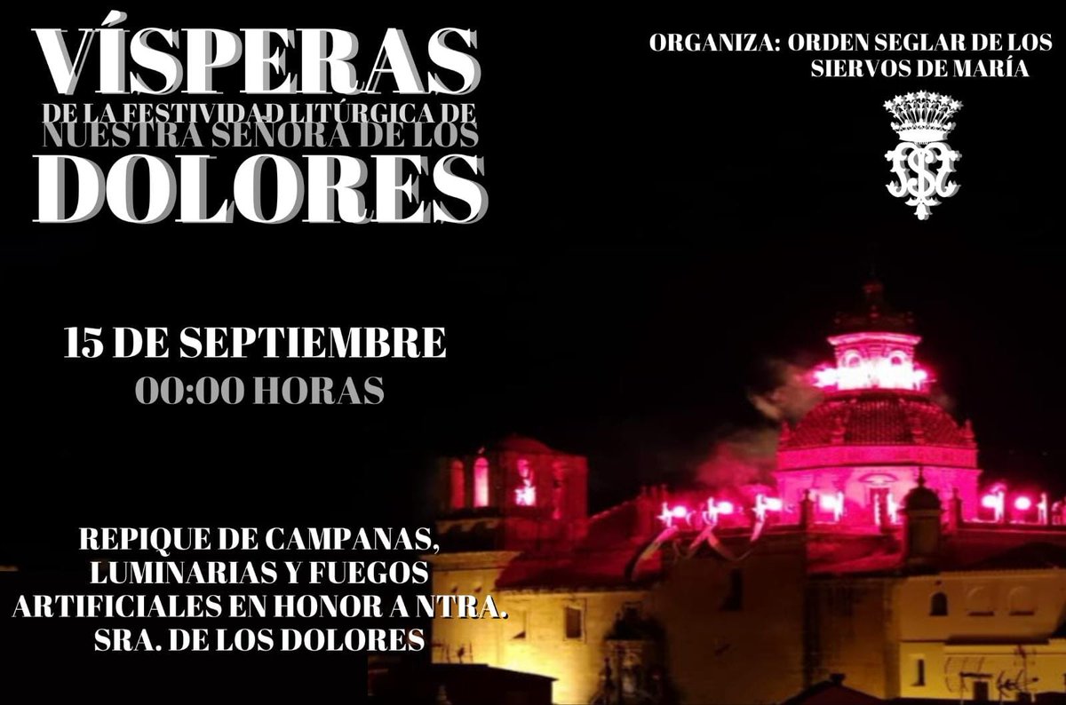 🔔 ACTUALIDAD | Luminarias en honor a Ntra. Sra. de los Dolores.

📅 15 de septiembre.
🕛 00:00 hrs.
⛪ Iglesia del Divino Salvador.

Más información:
➡️