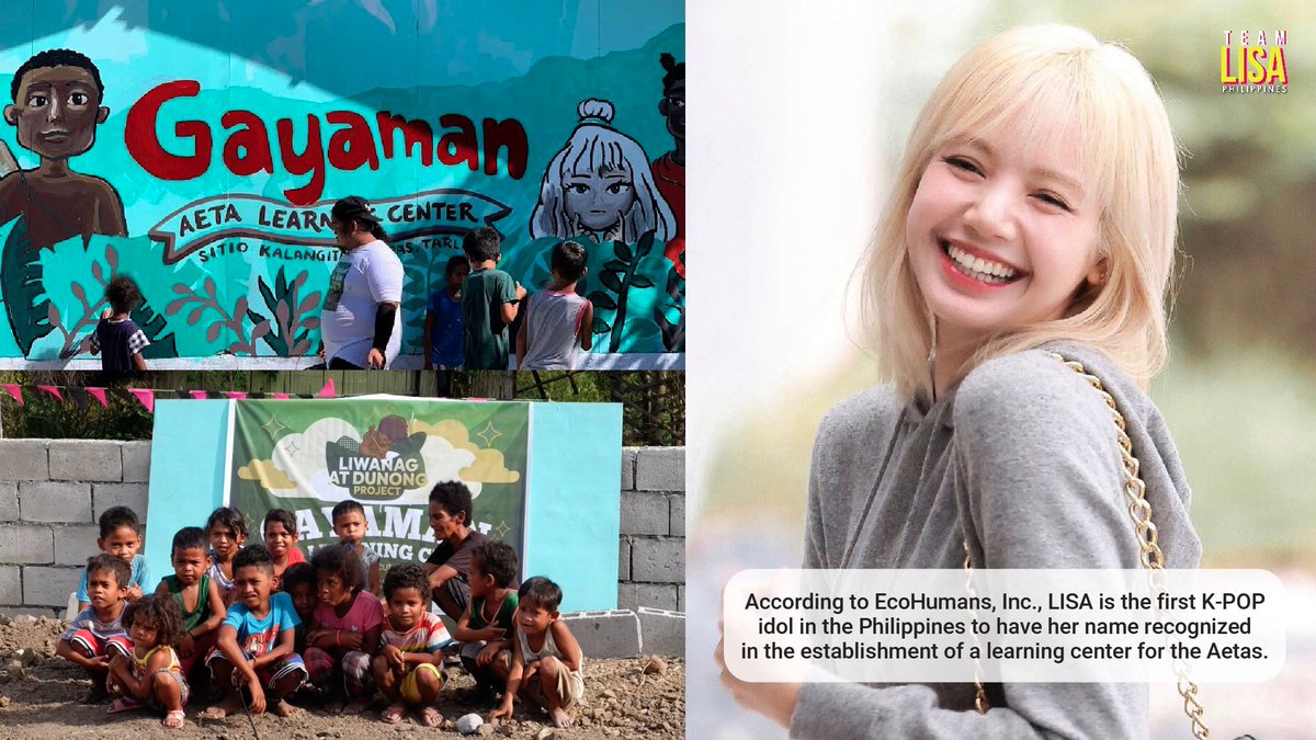 TeamLisaPH's tweet photo. [🌟] ONE YEAR OF LALISA PROJECT: GAYAMAN AETA LEARNING CENTER

According to EcoHumans, Inc, #LISA is the first KPOP idol in PH to have her name recognized in the establishment of a learning center for the Aetas. The mural of the Gayaman ALC included Lisa's chibi as a tribute. https://t.co/y4Ff2TdD0f