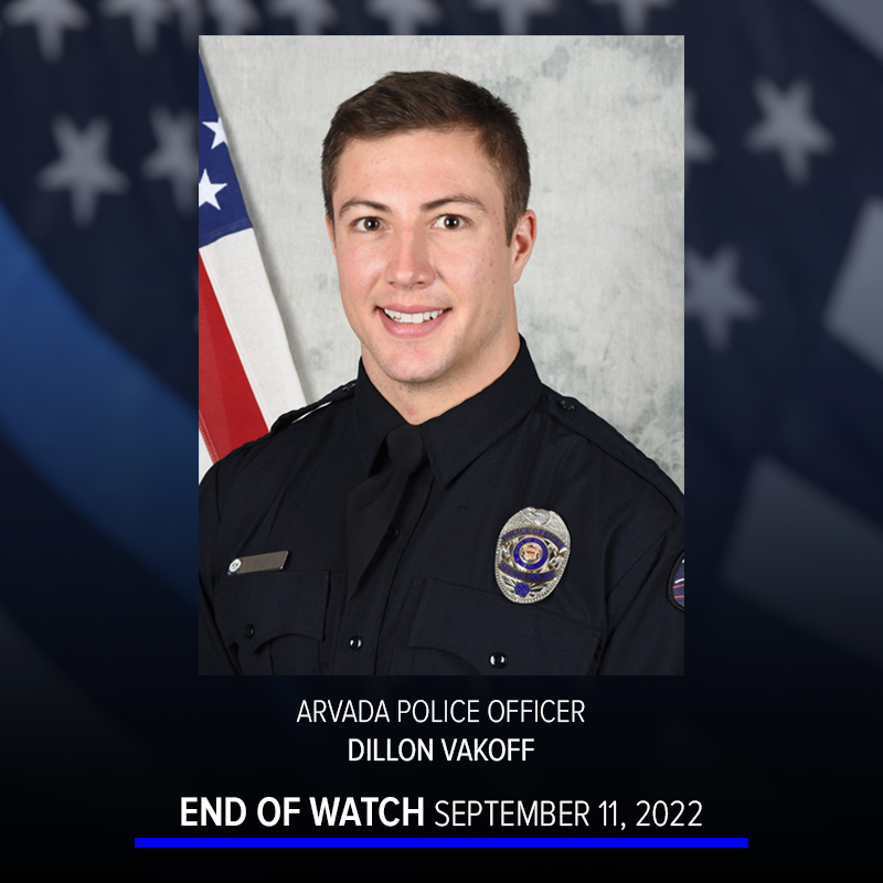 DenverChannel's tweet photo. Arvada Police Officer Dillon Vakoff was shot and killed in the line of duty Sunday morning. The 27-year-old Arvada native was with the department since 2019. He served in the Air Force before his tenure with the department https://t.co/dlo09Ipapw https://t.co/9nnzZJF3Fc