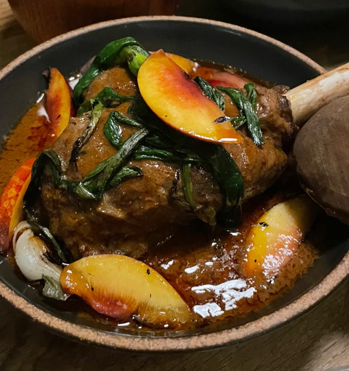 Very excellent dinner at @nari_sf last night — had to stop in for the massaman lamb shank with nectarines before summer is over! Miang Pla with trout roe and the squid and pork jowl were also particularly bangin!