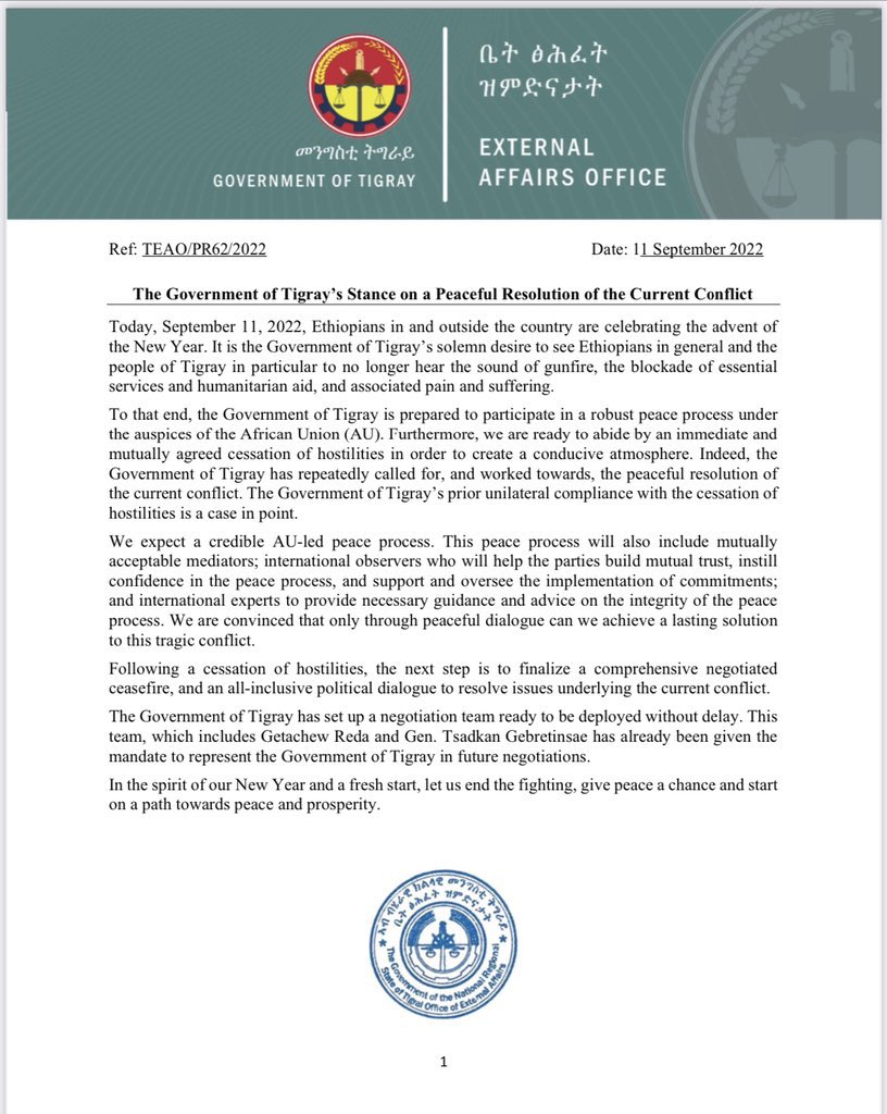 #EndTigrayGenocide The government of Tigray :-to no longer hear the sound of gunfire ,the blockage of essential services &amp; humanitarian aid, associated pain &amp; suffering! #TigrayGenocede <a href="/UN_HRC/">UN Human Rights Council</a> <a href="/POTUS/">President Donald J. Trump</a> <a href="/EUCouncil/">EU Council</a>
