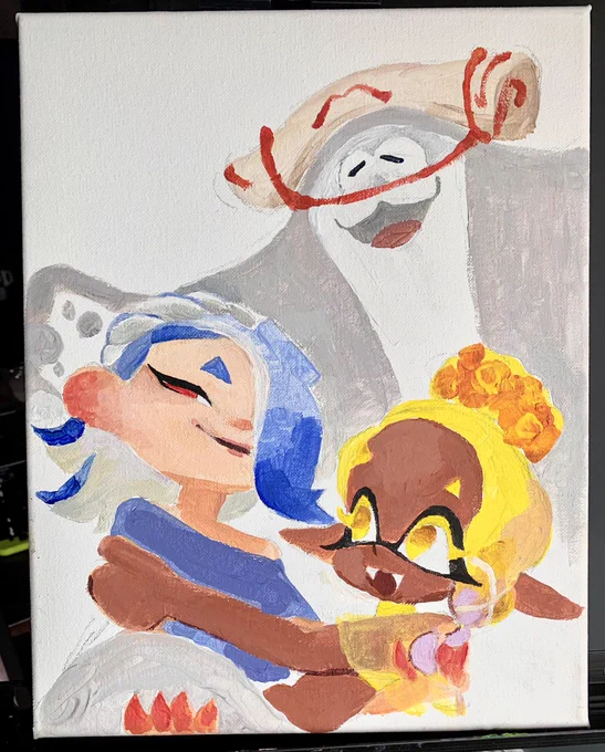 thank u all soo much for an amazing 24 hr stream!!! i tried painting deep cut splatoon3 with acrylics  