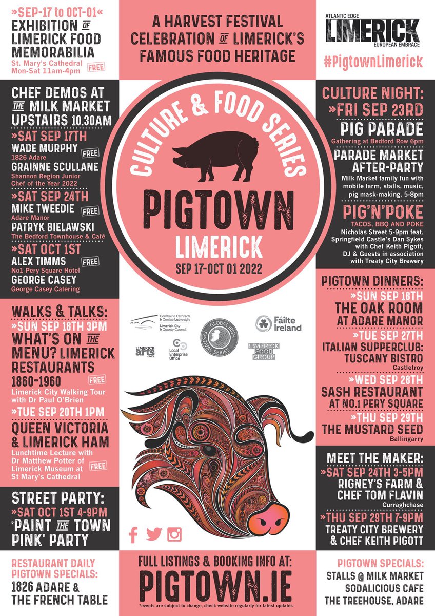 FearStairLmk's tweet photo. Come along and discover the history of 100 years of public dining in #Limerick next Sunday 18 September at 3pm. Meet outside Brown Thomas. Delighted to be leading this free walking tour for the wonderful &amp; delicious @PigtownLimerick. Please retweet. 🐷🐷🐷🐷 https://t.co/c7023VD2Rg