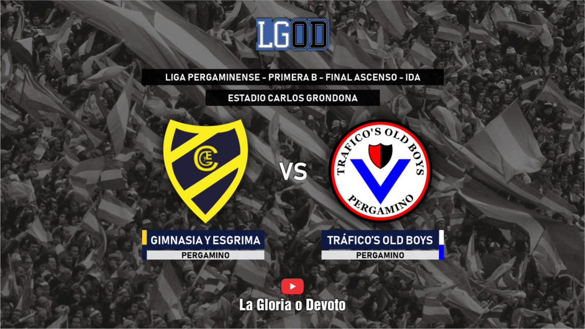 #ligapergaminense: se juega la 1er final de la B y la vivís por <a href="/lagloriaodevot/">La Gloria o Devoto</a>. Este domingo a las 20 hs desde <a href="/PergaminoJuve/">Juventud de Pergamino</a> te llevamos <a href="/GyEPergamino/">Gimnasia y Esgrima Pergamino</a> vs #Traficosoldboys y no te lo podés perder. Seguinos por nuestro canal de Youtube y suscribite!!