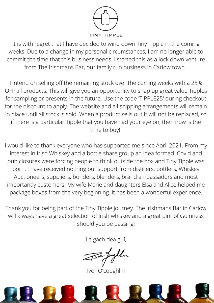 We are closing!

It's been a pleasure.

'TIPPLE25' for closing down Tiny Tipple sale.

tinytipple.com