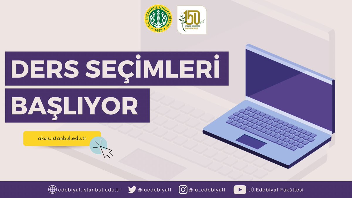 Fakültemizde öğrenim gören öğrencilerimizin AKSİS öğrenci otomasyon sistemi üzerinden 12 Eylül 2022 Pazartesi günü saat 10.30’dan itibaren ders seçimlerini online (çevrimiçi) olarak yapmaları gerekmektedir.

Ayrıntısı için: 👉 bit.ly/3xeJSkS