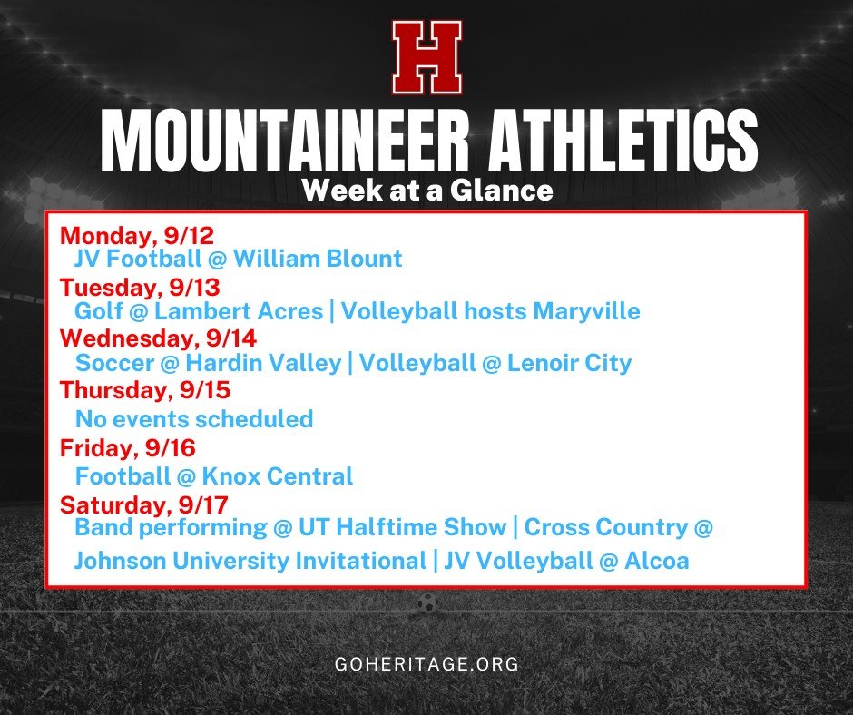 HHSMountaineers's tweet photo. It's another busy week in #HHSathletics Check out our weekly happenings here.
#HHSfootball #HHScheer #MarchingMountaineers #HHSgolf #HHSgirlssoccer #HHScrosscountry #HHSvolleyball https://t.co/WNt2esAnnj