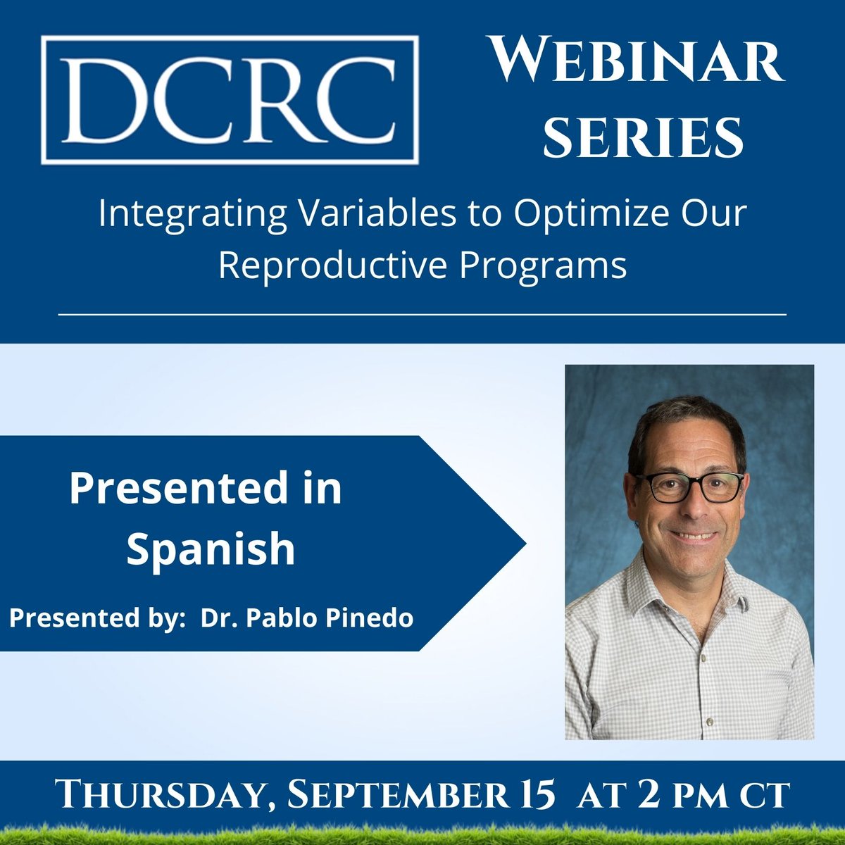 Join us this Thursday, Sept. 15. at 2 p.m. Central time.

Pablo Pinedo, associate professor at Colorado State University <a href="/CSU/">CSU</a> Department of Animal Sciences, will serve as the instructor for this one-hour webinar.

Get registered today! bit.ly/DCRCWebinarSep…

#DCRCwebinarseries