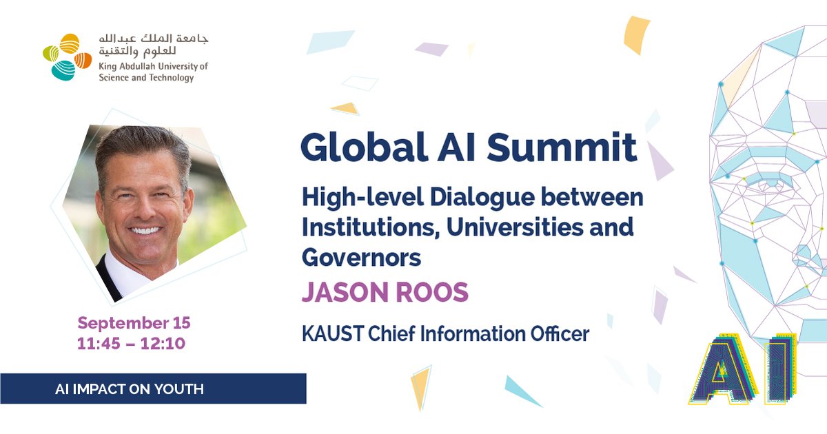 KAUST_News's tweet photo. #KAUST CIO (@JasonERoos) will participate in a Conversation on "High-level Dialogue between Institutions, Universities, and Governors” @globalaisummit 2022.
#ArtificialIntelligence #AI #GlobalAISummit #KAUST_AI https://t.co/SUgYyl3k70