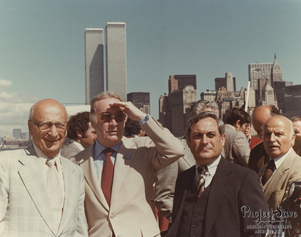 Ellis Island Remembered event of the Armenian Missionary Association of America (AMAA), New York harbor in view of World Trade Center, September 23, 1978