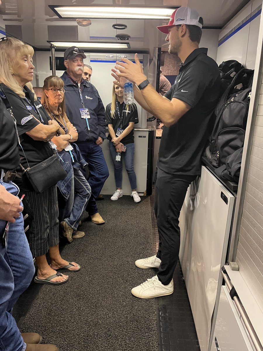 .<a href="/ToddGilliland_/">Todd Gilliland</a> speaking with the guests of CITGARD to start his day in <a href="/kansasspeedway/">Kansas Speedway</a>