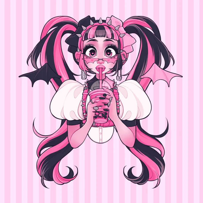 Draculaura enjoying some tasty blood boba   