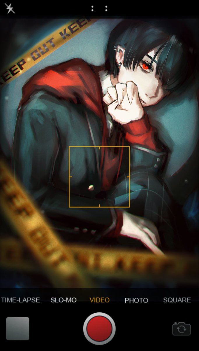 1boy red eyes male focus black hair hood pointy ears solo  illustration images