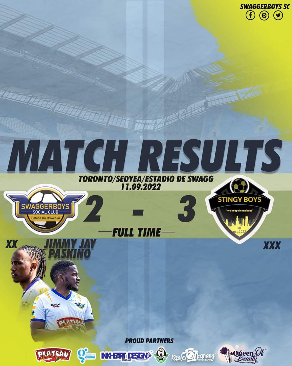 Swaggerboys_SC's tweet photo. โMATCH RESULTโ
Sadly Bafana ba Mswenko suffered a narrow defeat to a youthful Stingy Boys outfit in the dying minutes of the game.
#bafanabamswenko
#bommebamswenko
#kaeloikanengphotography
#plateaurest
#gamalteaqualife
#inkheartstudios
#queenofbeauty
#sedyea https://t.co/IBjVRIMxY2