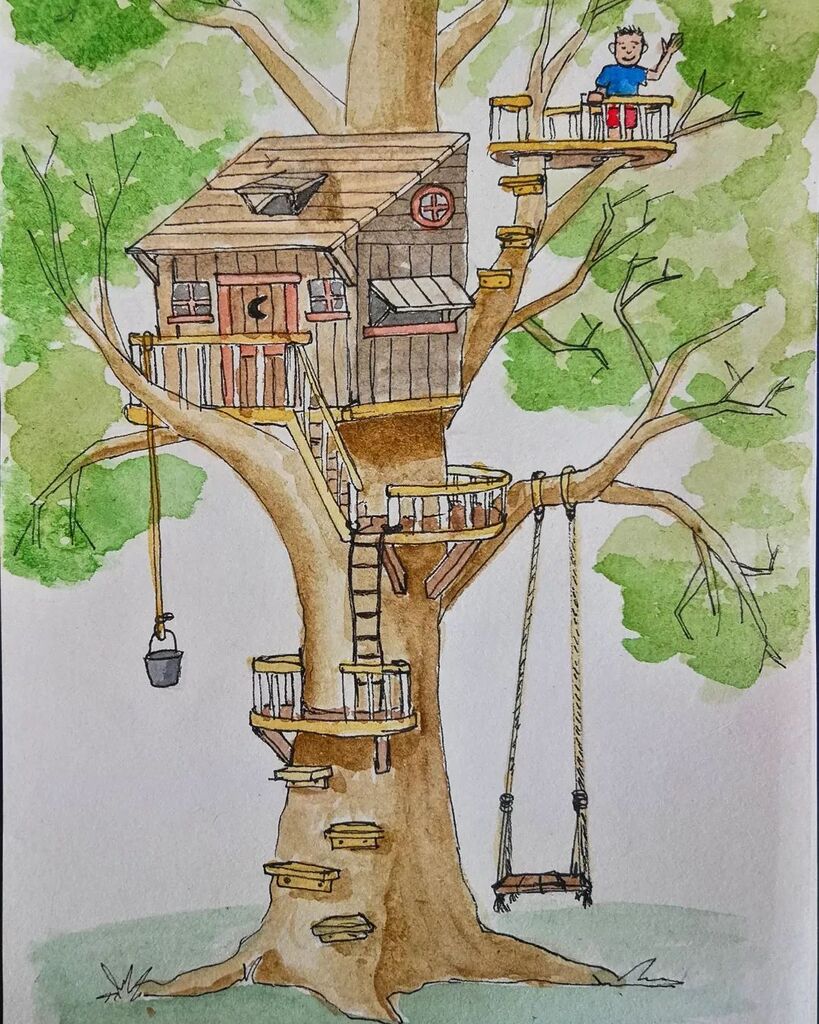 cpaez01's tweet photo. To the heights for @ifdrawaweek prompt by @dettihartl #ifdrawaweek #ifdrawaweek336 #illustrationchallenge #illustration #illustrationchildren #kidillustration #treehouse #aquarelle #watercolor #sketch #sketchbook #tw https://t.co/D8r1bmQcoM https://t.co/4vZmtA1tv3