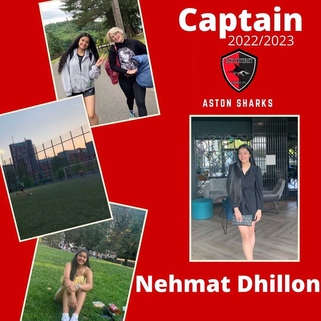 SharksAston's tweet photo. Introducing our new Captain for the 2022/2023 season: Nehmat Dhillon 🦈 

As Captain, she will be utilising her leadership skills to ensure she supports everyone during intense matches &amp; training sessions- with an ultimate purpose of strongly uniting the team @aston_union https://t.co/cVAXk1QaaQ