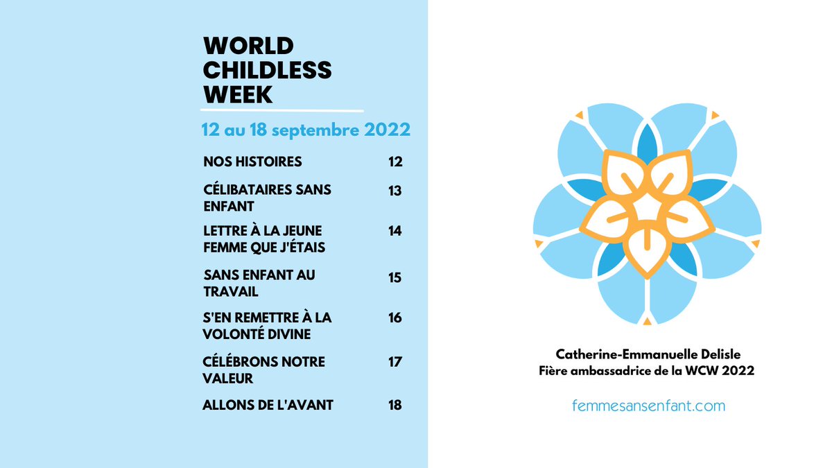 cedelisle's tweet photo. Ça commence demain la @ChildlessWeek 2022. Une foule de contenu en français sur https://t.co/eoRhsIhXaa #wcw22 https://t.co/T0a2OKXNs3