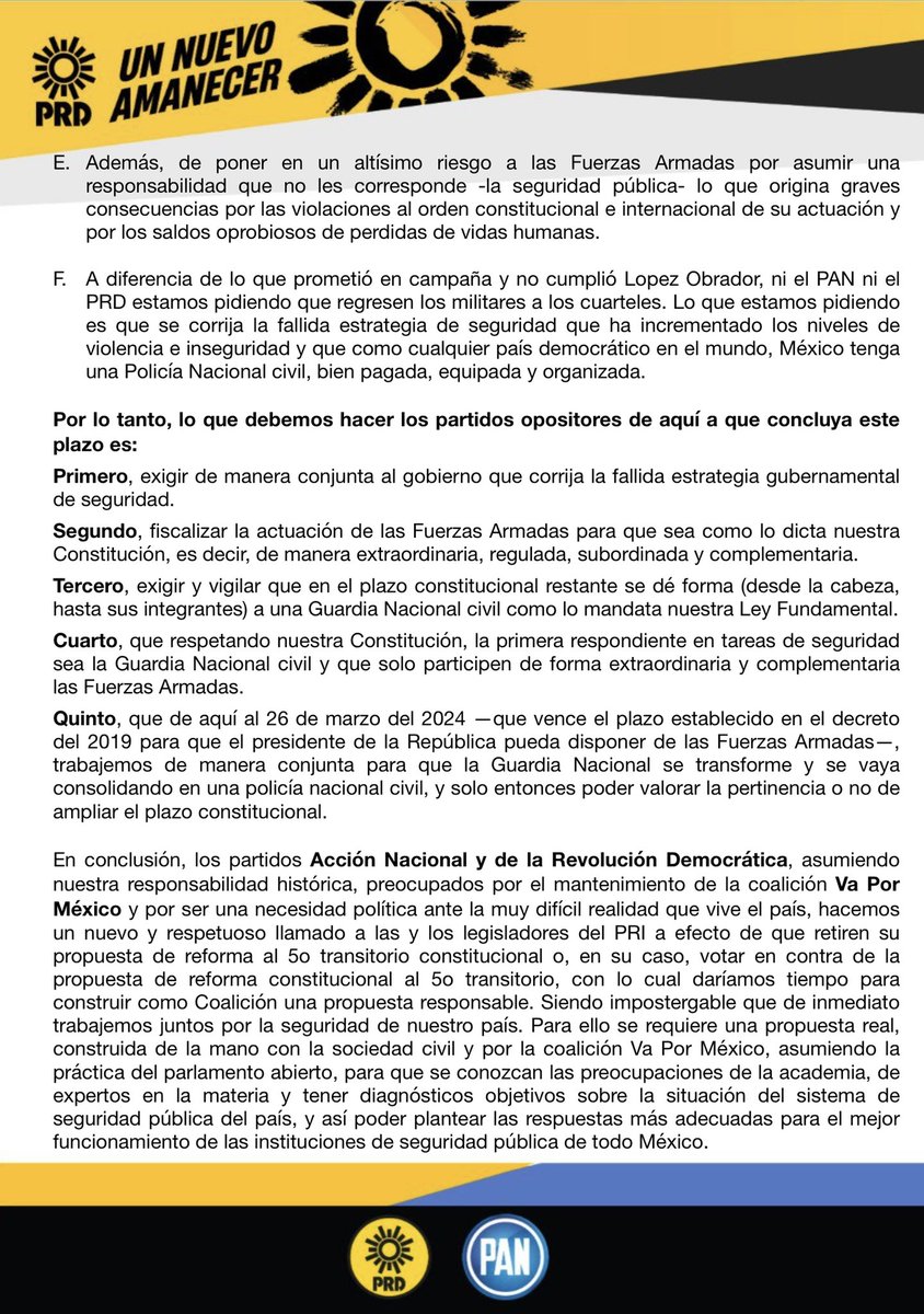PRDMexico's tweet photo. Declaración conjunta #PAN y #PRD ante la pretensión de reformar el Artículo 5o Transitorio Constitucional.
🔗Link: https://t.co/Qytqxx5pk6 https://t.co/B3YzyexEPx