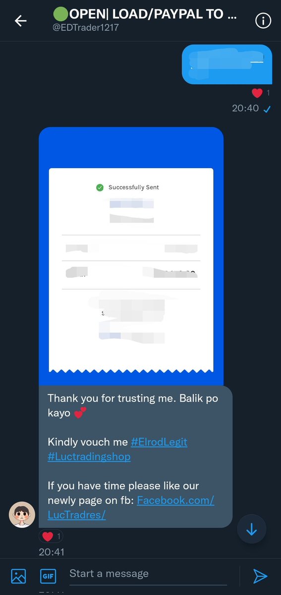 beavystudio's tweet photo. Thank you @EDTrader1217 for the smooth transaction. Gcash to load. Legit trader! Pa trade na kayo sakanya. π
#Elrodlegit #Luctradingshop https://t.co/SDY3NoZs7T
